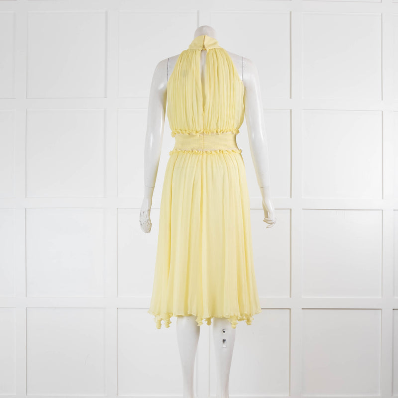 Blumarine Lemon Yellow Chiffon Dress with Flower Embellishment
