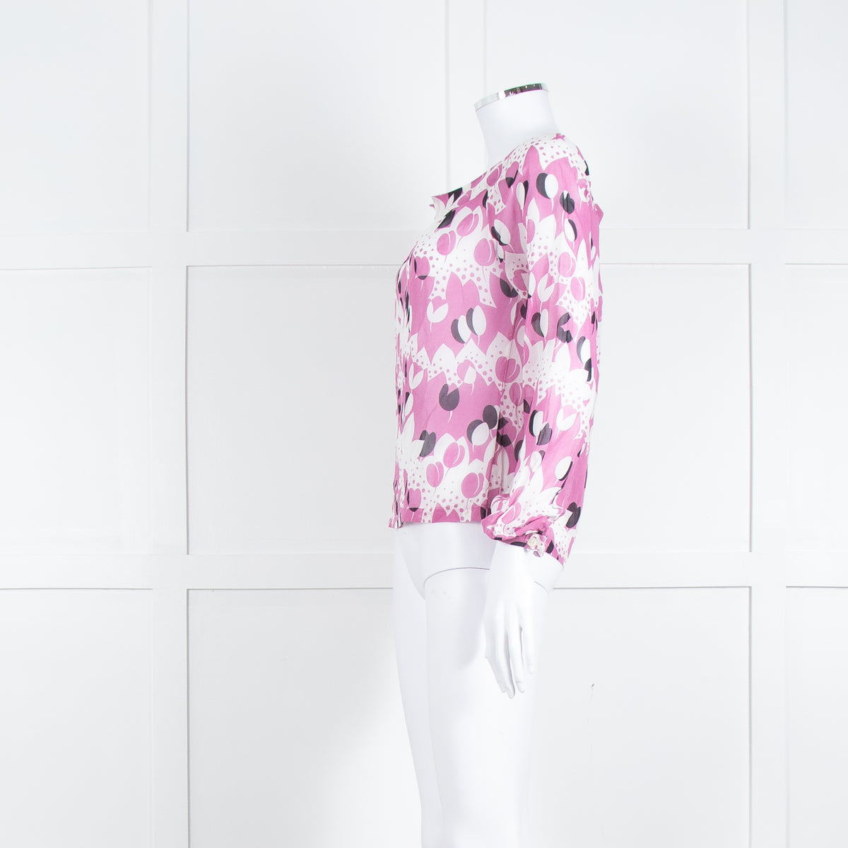Paul & Joe White Lilac Black Floral Long Sleeve Fine Cotton Top