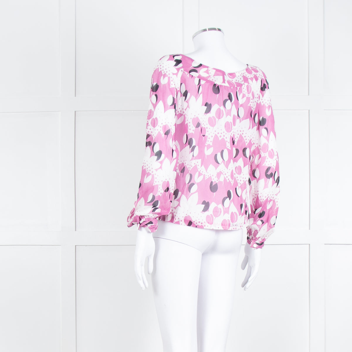 Paul & Joe White Lilac Black Floral Long Sleeve Fine Cotton Top