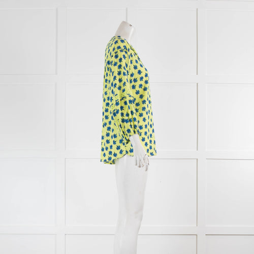 Pom  Amsterdam Citrus Green and Mauve Collarless Blouse