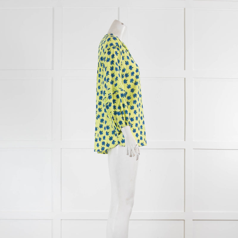 Pom  Amsterdam Citrus Green and Mauve Collarless Blouse