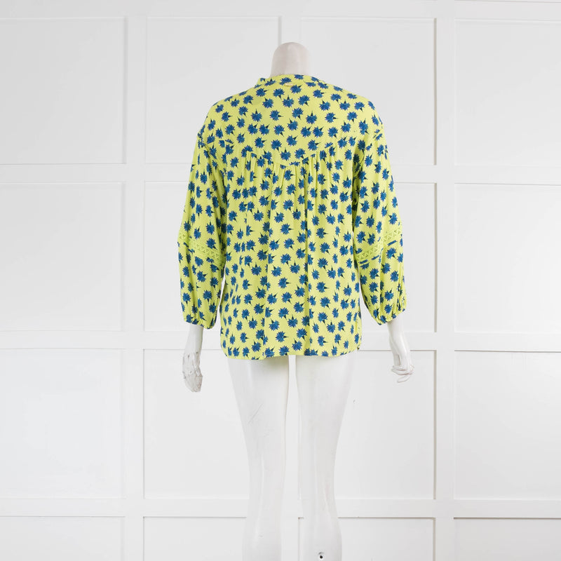 Pom  Amsterdam Citrus Green and Mauve Collarless Blouse