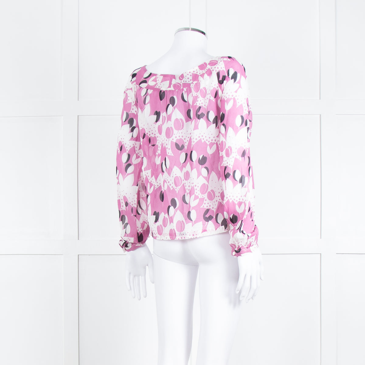 Paul & Joe White Lilac Black Floral Long Sleeve Fine Cotton Top