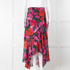 The Kooples Black Red Pink Rose Print Frill Trim Skirt