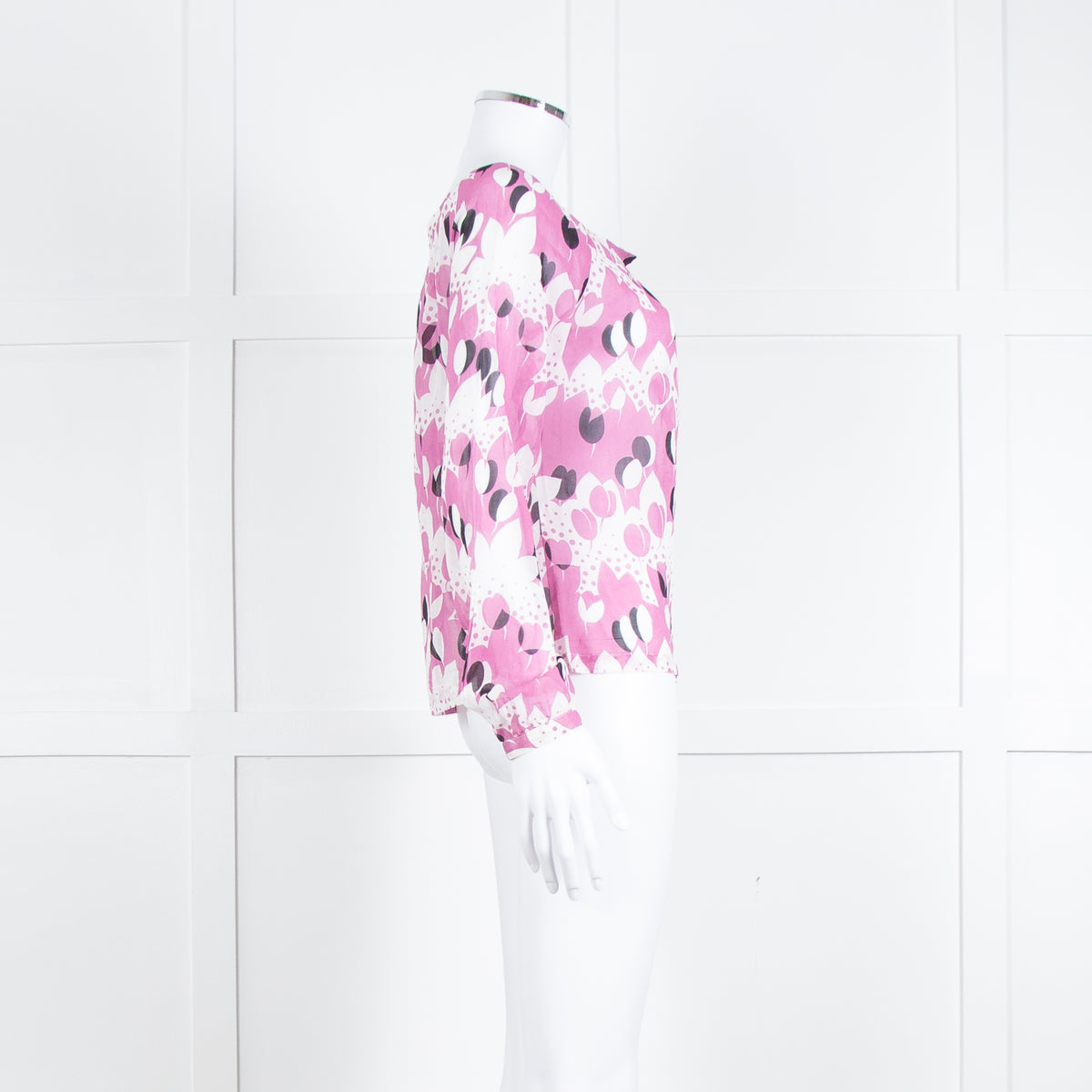 Paul & Joe White Lilac Black Floral Long Sleeve Fine Cotton Top