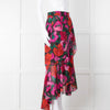 The Kooples Black Red Pink Rose Print Frill Trim Skirt