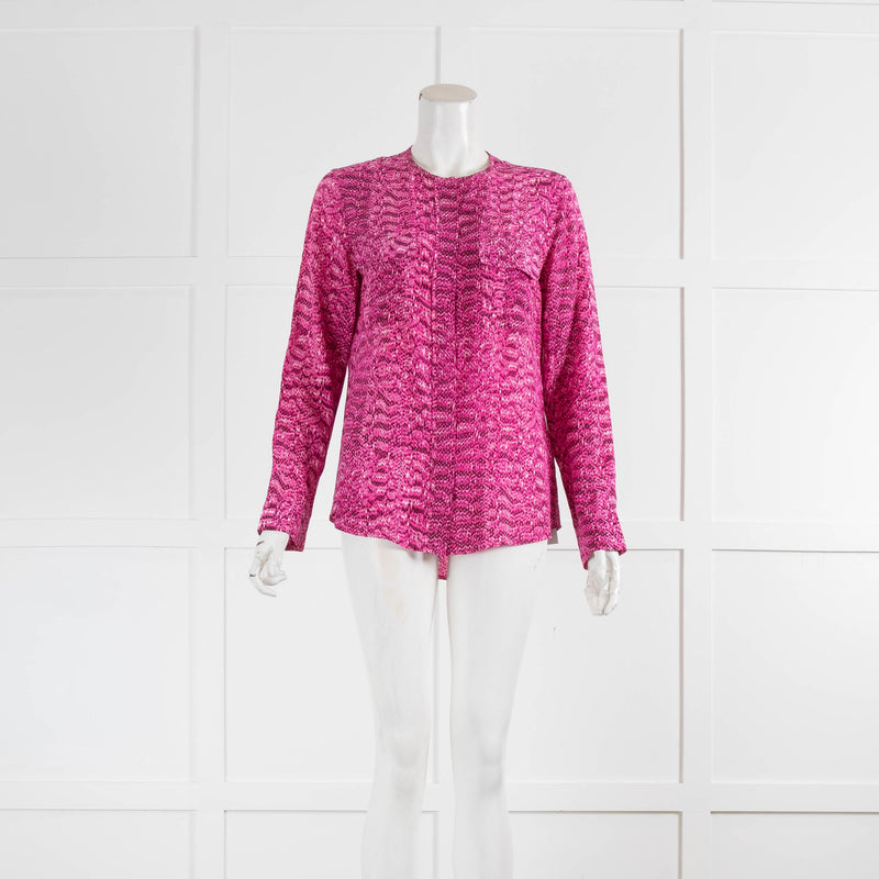 Equipment Pink Snakeskin Silk Collarless Blouse