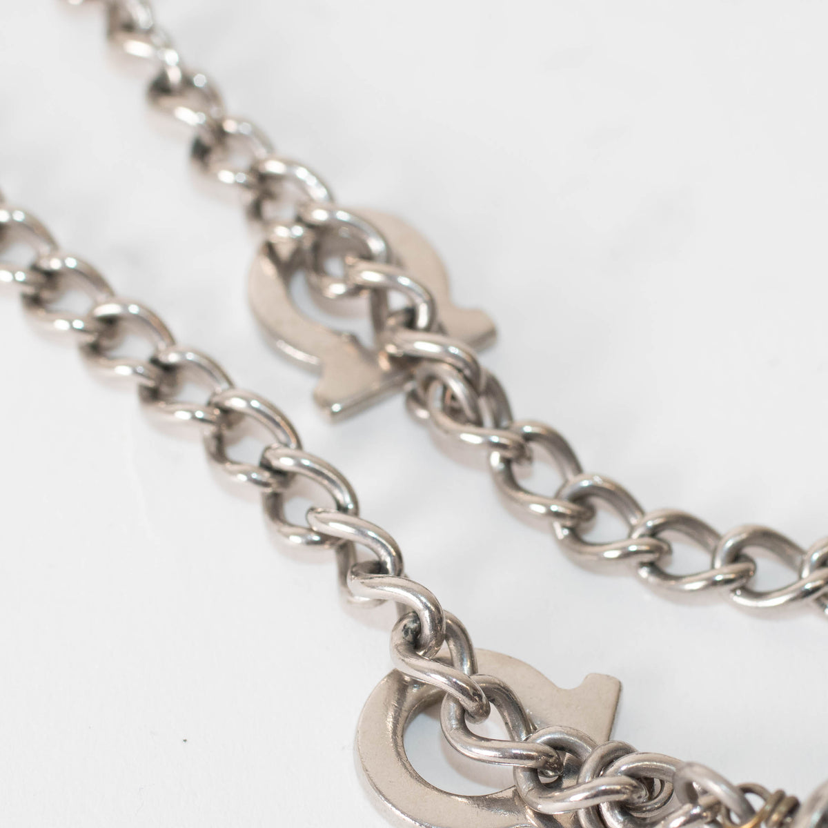 Salvatore Ferragamo Sliver Black Large Faux Pearl Chain Necklace