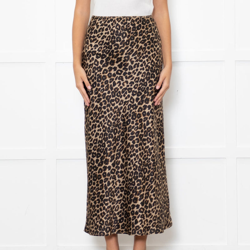 Reformation Brown Leopard Print Silk Slip Skirt