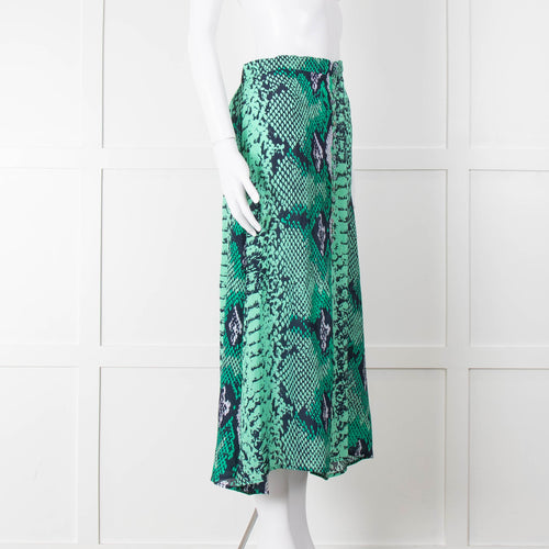 Mercy Delta Green Navy Snake Print Button Front Maxi Skirt