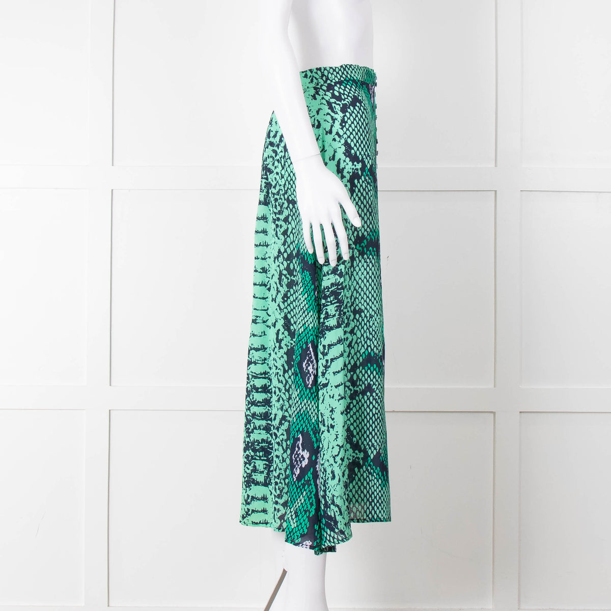 Mercy Delta Green Navy Snake Print Button Front Maxi Skirt