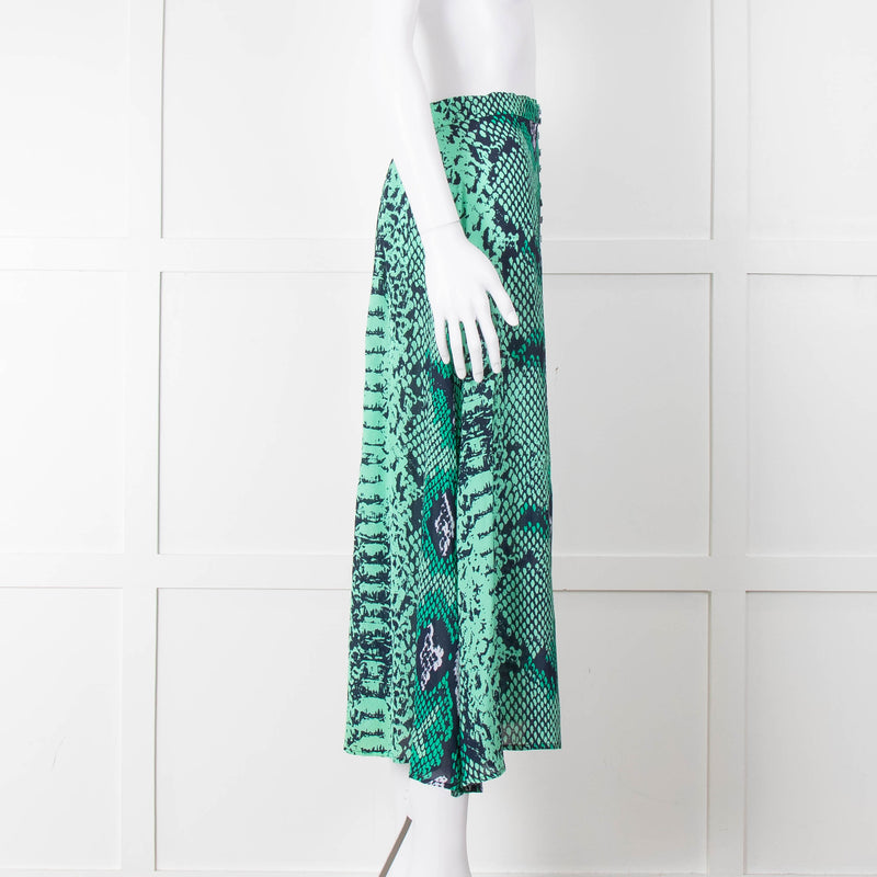 Mercy Delta Green Navy Snake Print Button Front Maxi Skirt