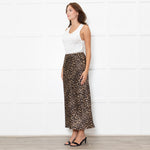 Reformation Brown Leopard Print Silk Slip Skirt