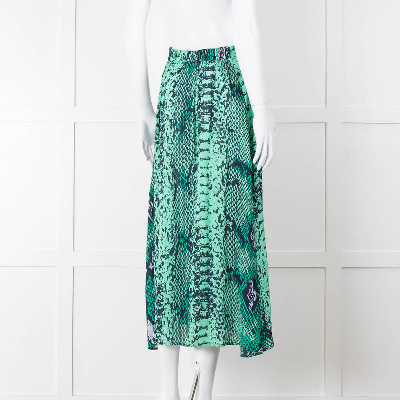 Mercy Delta Green Navy Snake Print Button Front Maxi Skirt