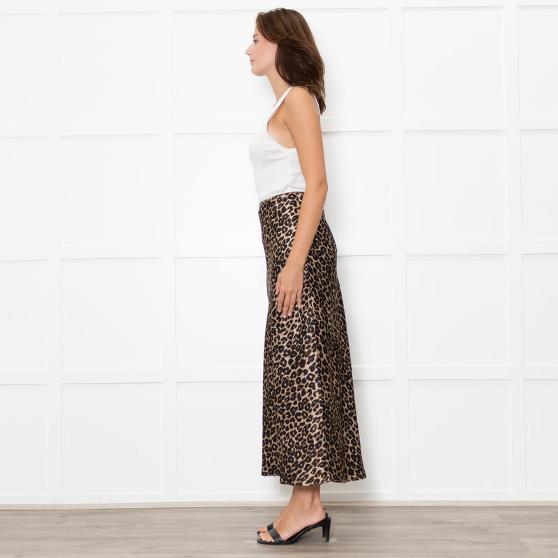 Reformation Brown Leopard Print Silk Slip Skirt