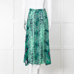 Mercy Delta Green Navy Snake Print Button Front Maxi Skirt