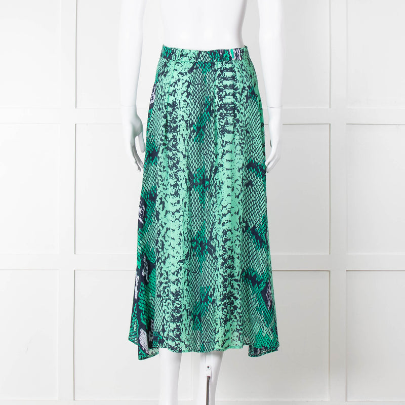 Mercy Delta Green Navy Snake Print Button Front Maxi Skirt