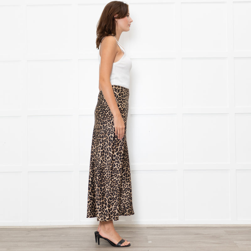 Reformation Brown Leopard Print Silk Slip Skirt