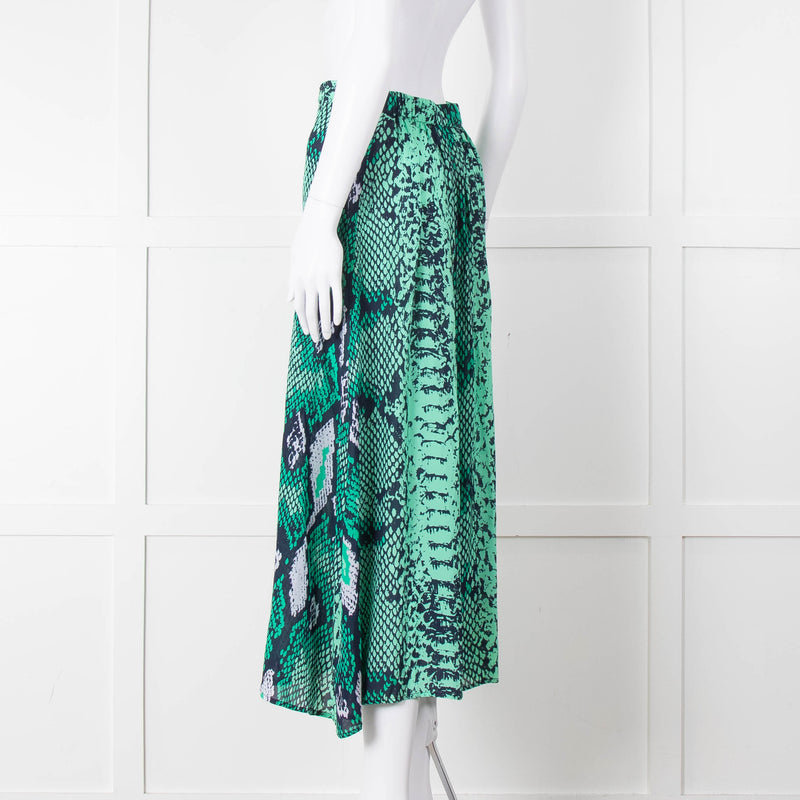 Mercy Delta Green Navy Snake Print Button Front Maxi Skirt