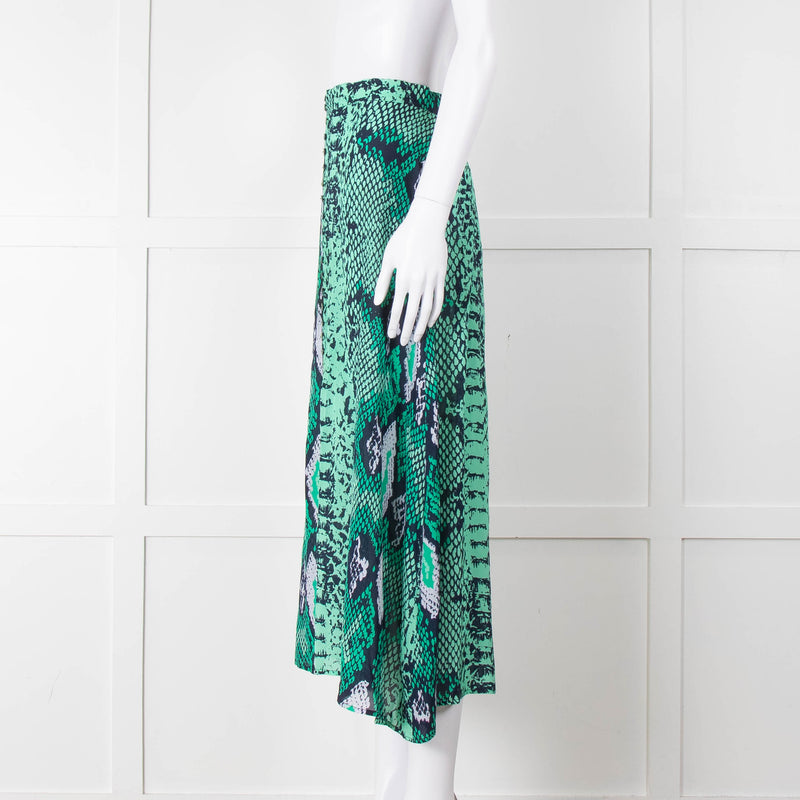 Mercy Delta Green Navy Snake Print Button Front Maxi Skirt