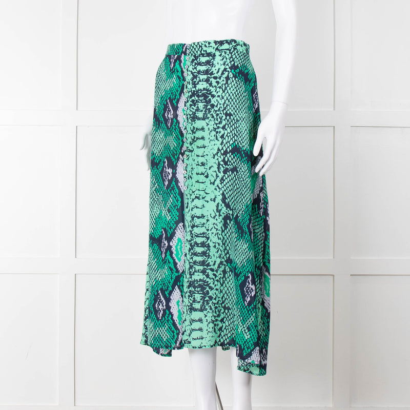 Mercy Delta Green Navy Snake Print Button Front Maxi Skirt