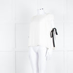 Club Monaco Cream Black Ribbon Tie On Sleeves Silk Blend Top