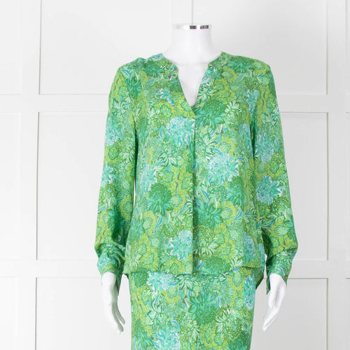 Charlotte Sparre Green Floral Silk Long Sleeve Blouse