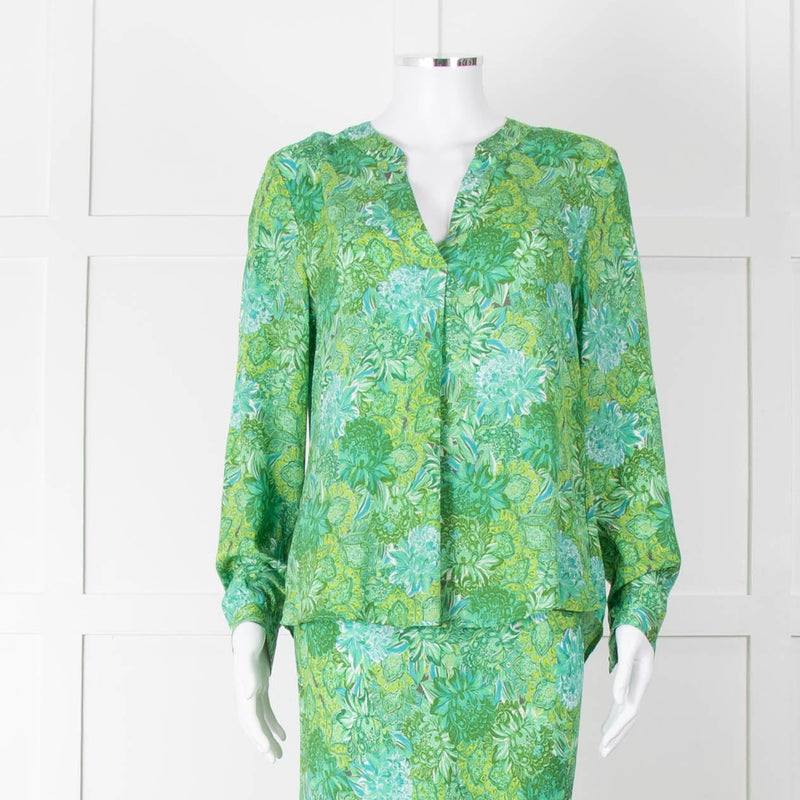 Charlotte Sparre Green Floral Silk Long Sleeve Blouse