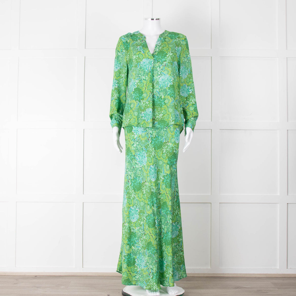 Charlotte Sparre Green Floral Silk Long Sleeve Blouse