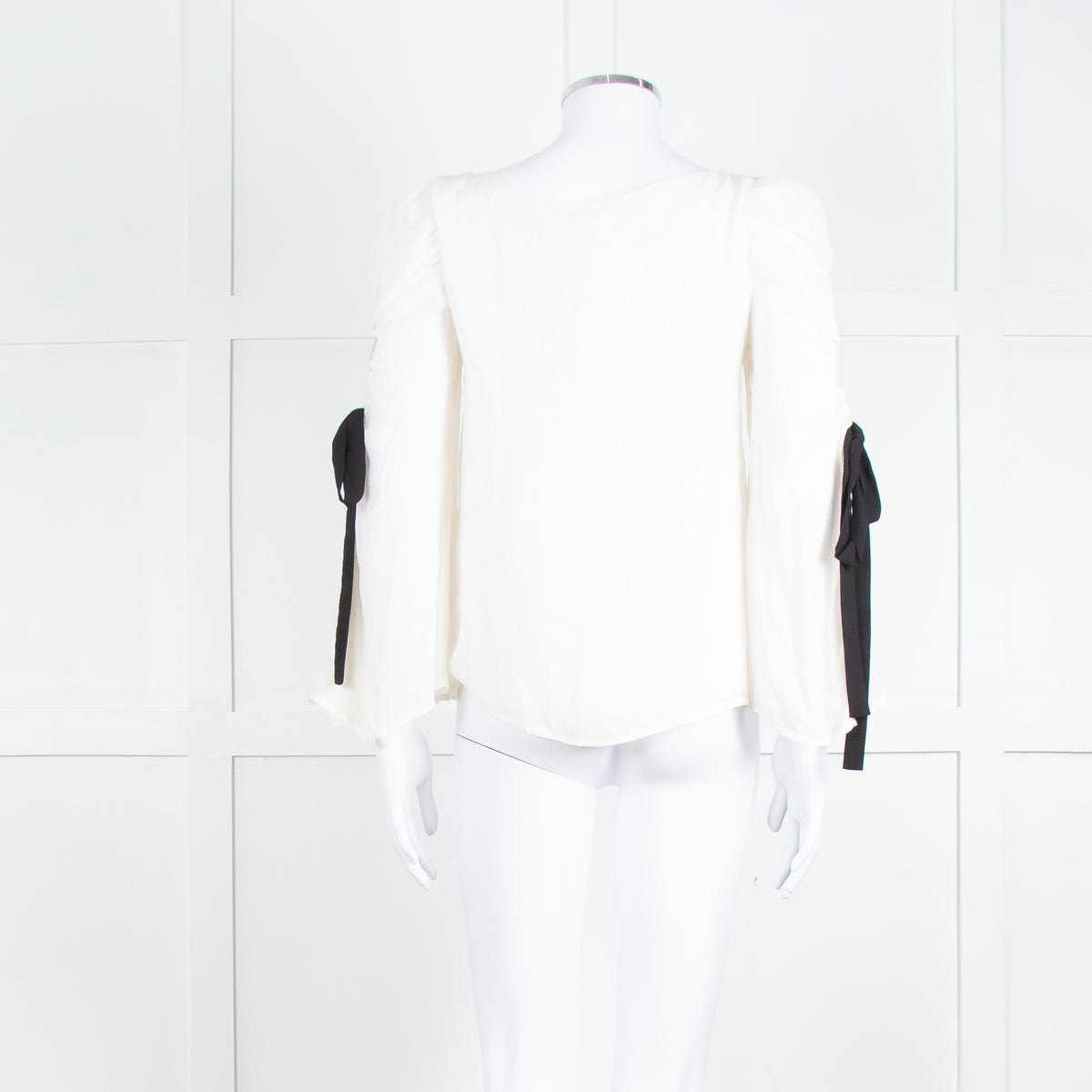 Club Monaco Cream Black Ribbon Tie On Sleeves Silk Blend Top