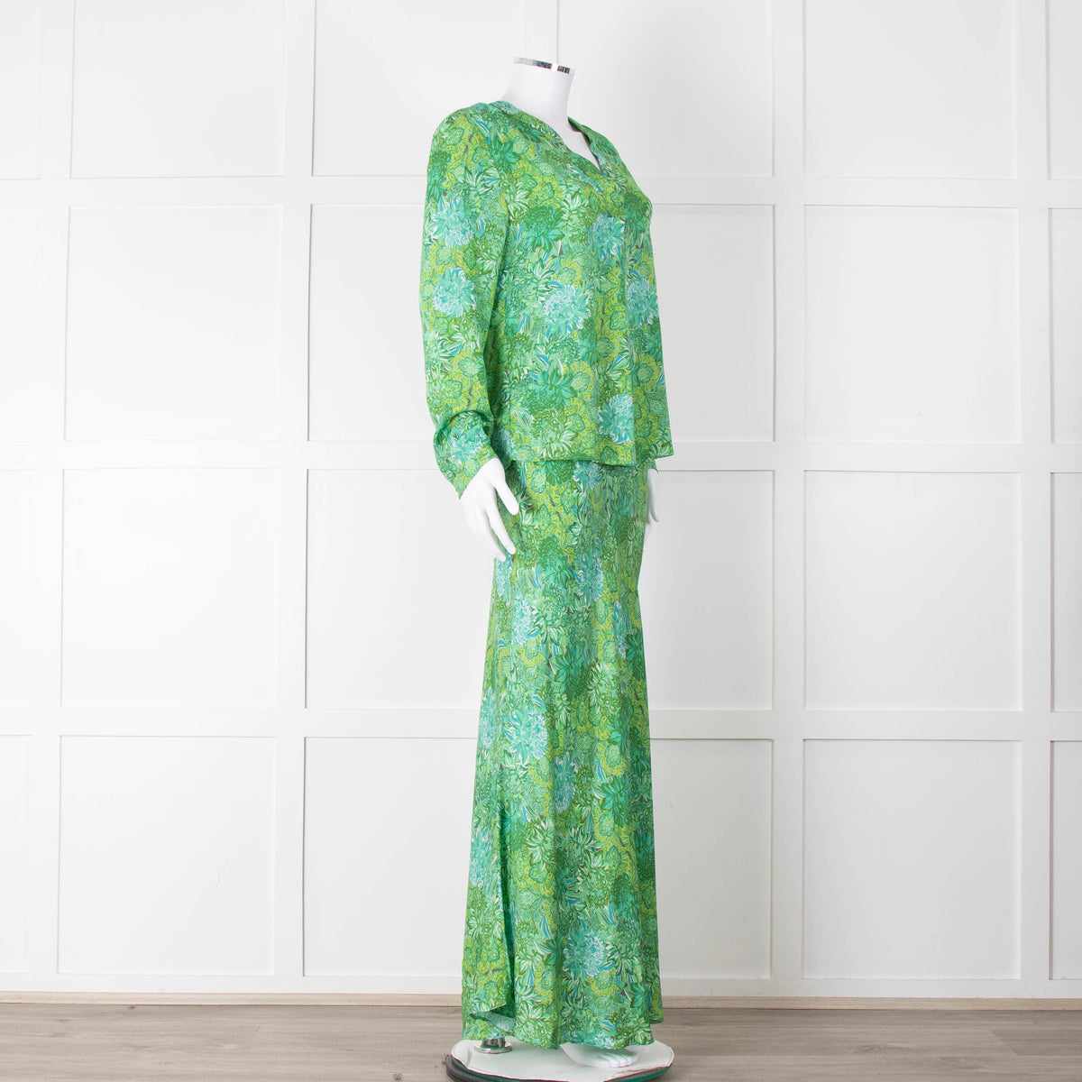 Charlotte Sparre Green Floral Silk Long Sleeve Blouse