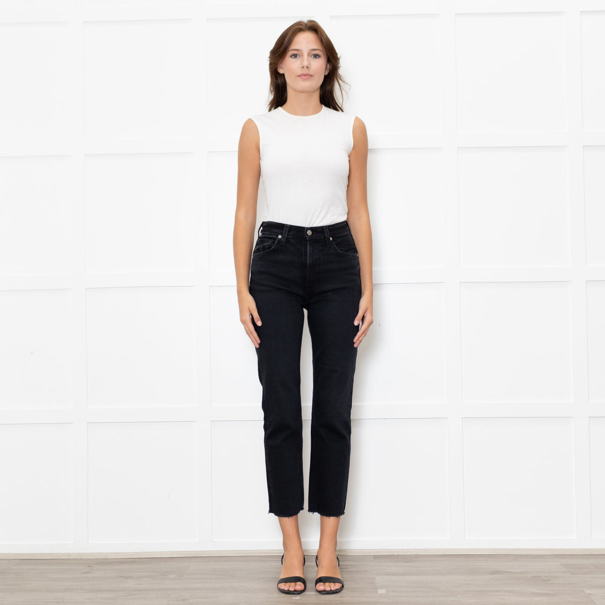 Citizens of Humanity Washed Black 'Daphne' Crop Jeans