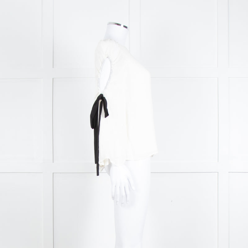 Club Monaco Cream Black Ribbon Tie On Sleeves Silk Blend Top