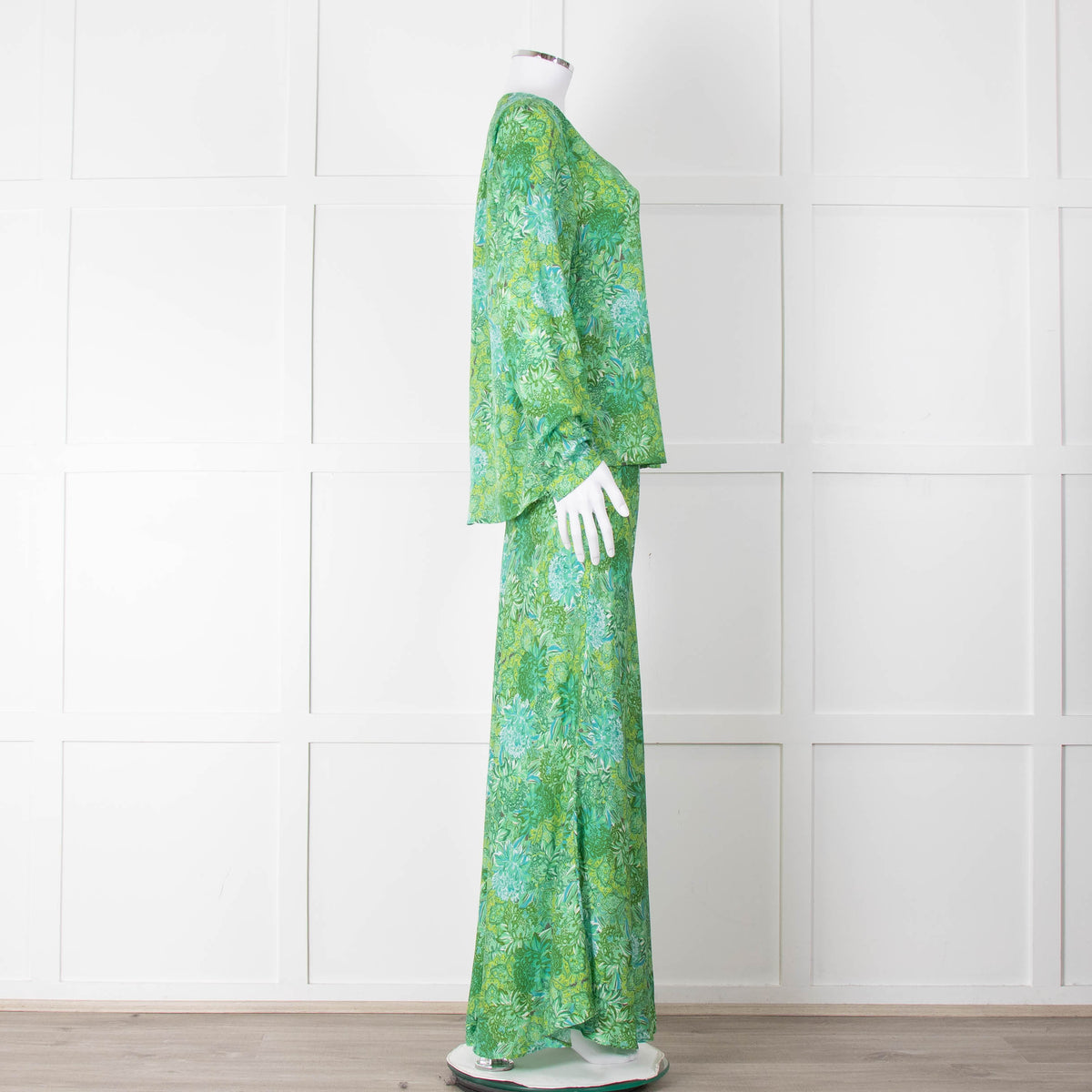Charlotte Sparre Green Floral Silk Long Sleeve Blouse