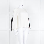 Club Monaco Cream Black Ribbon Tie On Sleeves Silk Blend Top