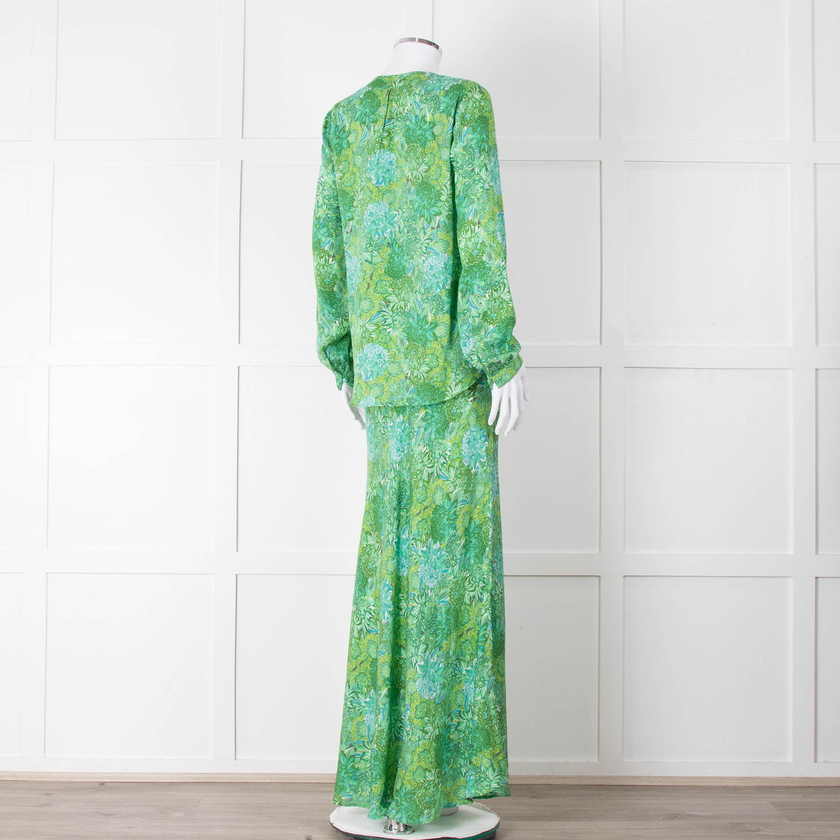 Charlotte Sparre Green Floral Silk Long Sleeve Blouse