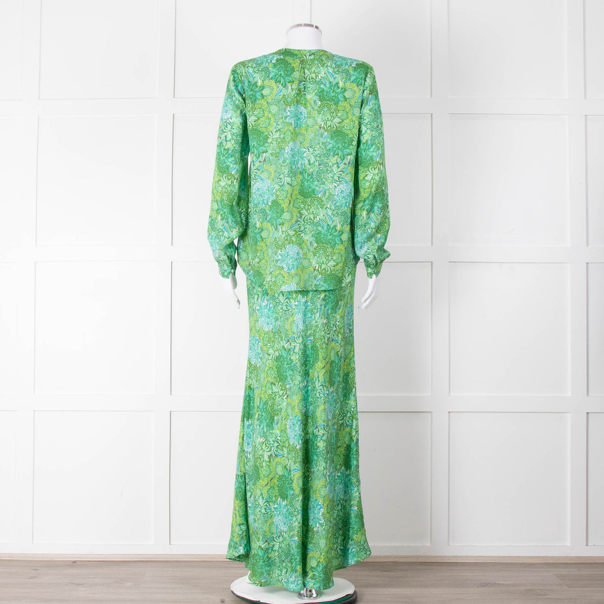 Charlotte Sparre Green Floral Silk Long Sleeve Blouse