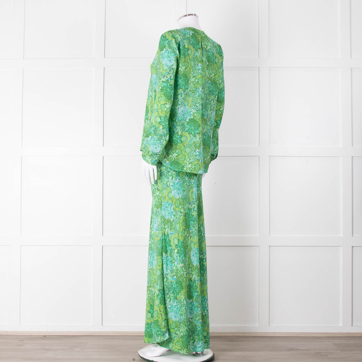 Charlotte Sparre Green Floral Silk Long Sleeve Blouse