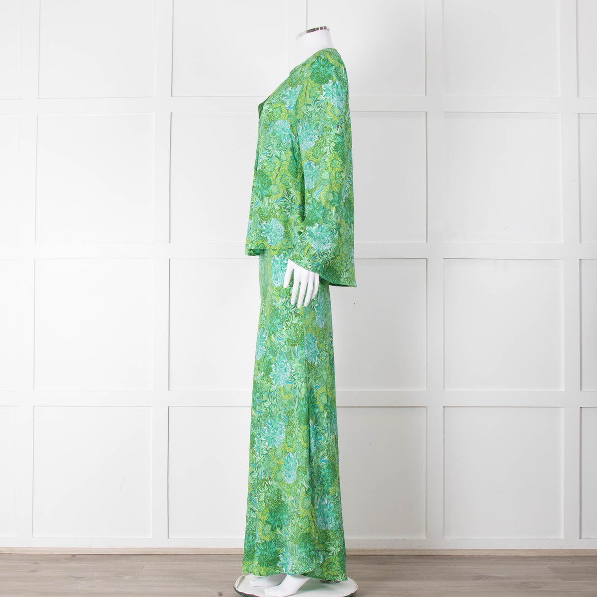 Charlotte Sparre Green Floral Silk Long Sleeve Blouse