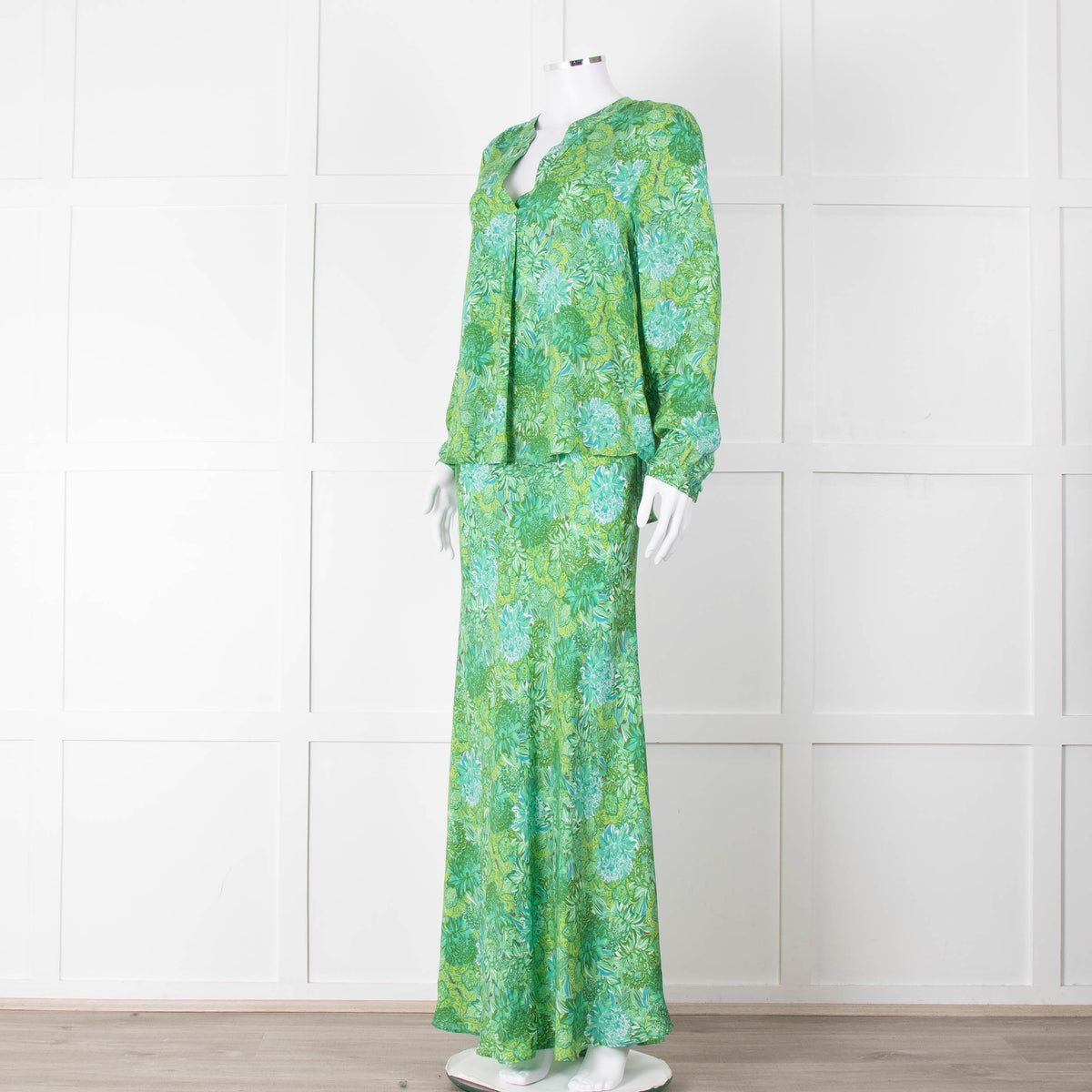 Charlotte Sparre Green Floral Silk Long Sleeve Blouse