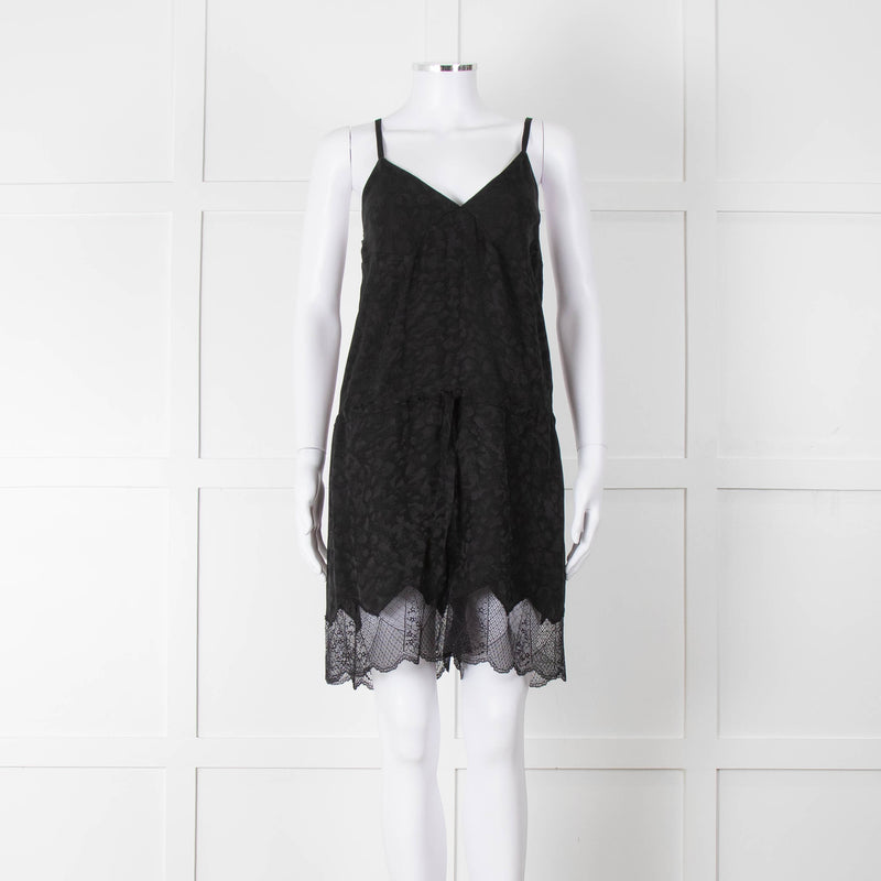 Zadig & Voltaire Black Lace Trim Silk Playsuit