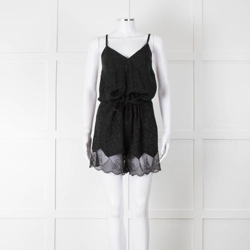 Zadig & Voltaire Black Lace Trim Silk Playsuit