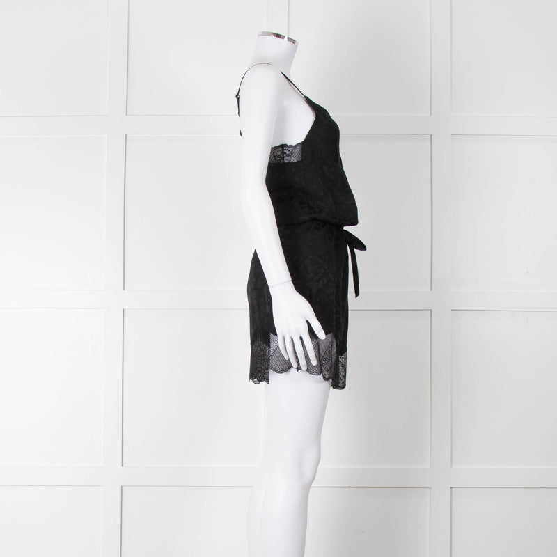 Zadig & Voltaire Black Lace Trim Silk Playsuit