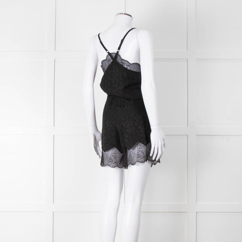 Zadig & Voltaire Black Lace Trim Silk Playsuit