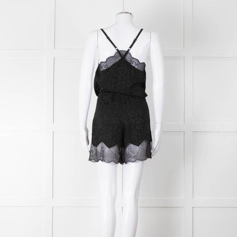 Zadig & Voltaire Black Lace Trim Silk Playsuit