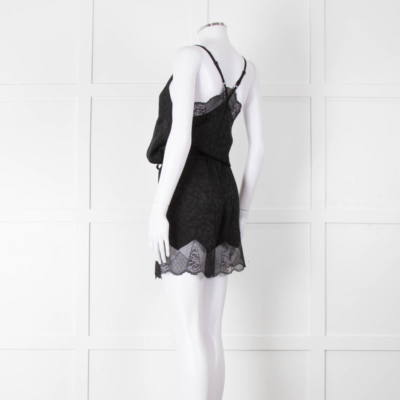 Zadig & Voltaire Black Lace Trim Silk Playsuit