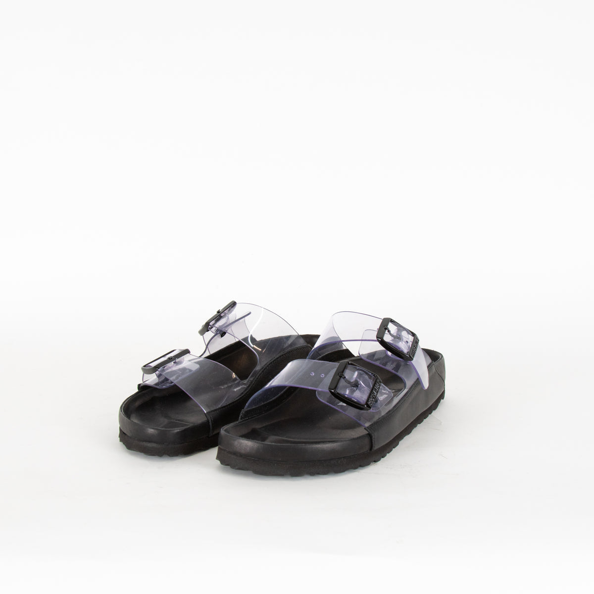Manolo Blahnik For Birkenstock Black Clear PVC Arizona Strap Slides