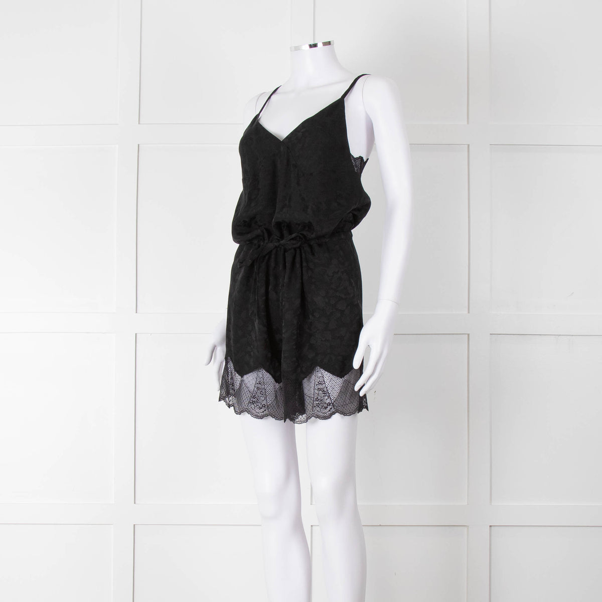 Zadig & Voltaire Preloved  Black Lace Trim Silk Playsuit