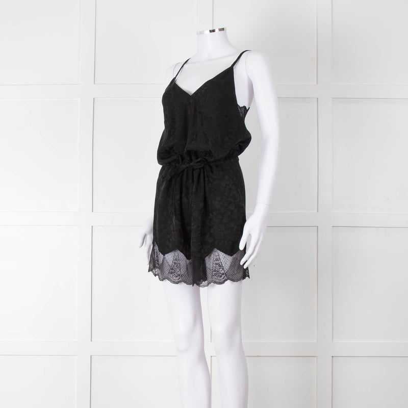 Zadig & Voltaire Black Lace Trim Silk Playsuit