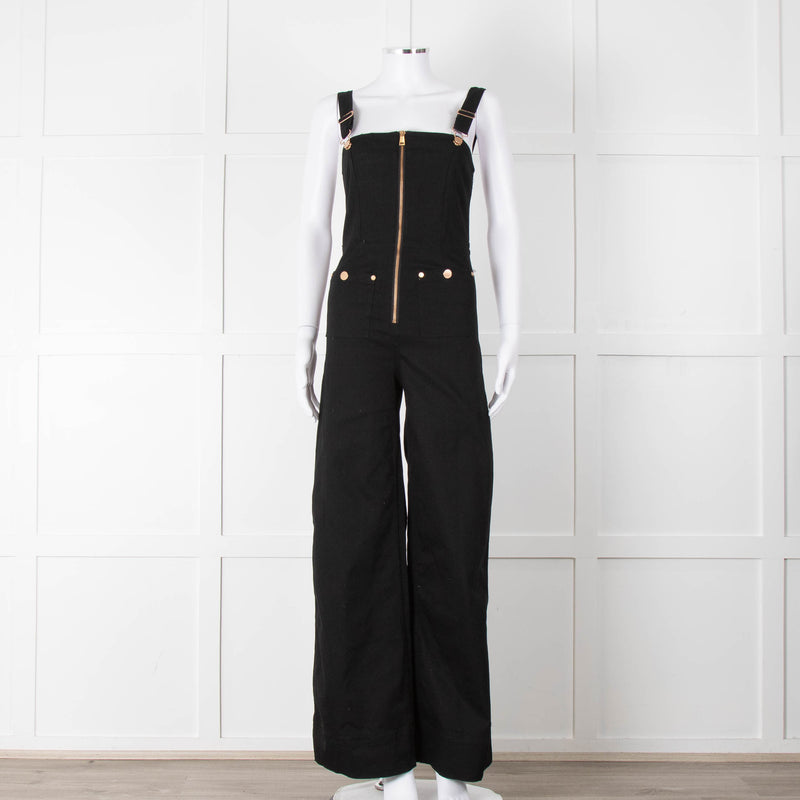 Alice McCall Black Gold Zip Wide Stretch Denim Dungarees